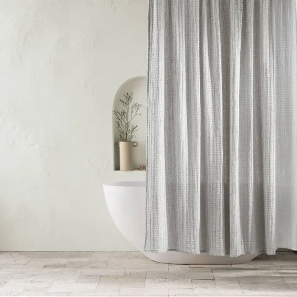 CASALUNA NWT waffle shower curtain light gray‎